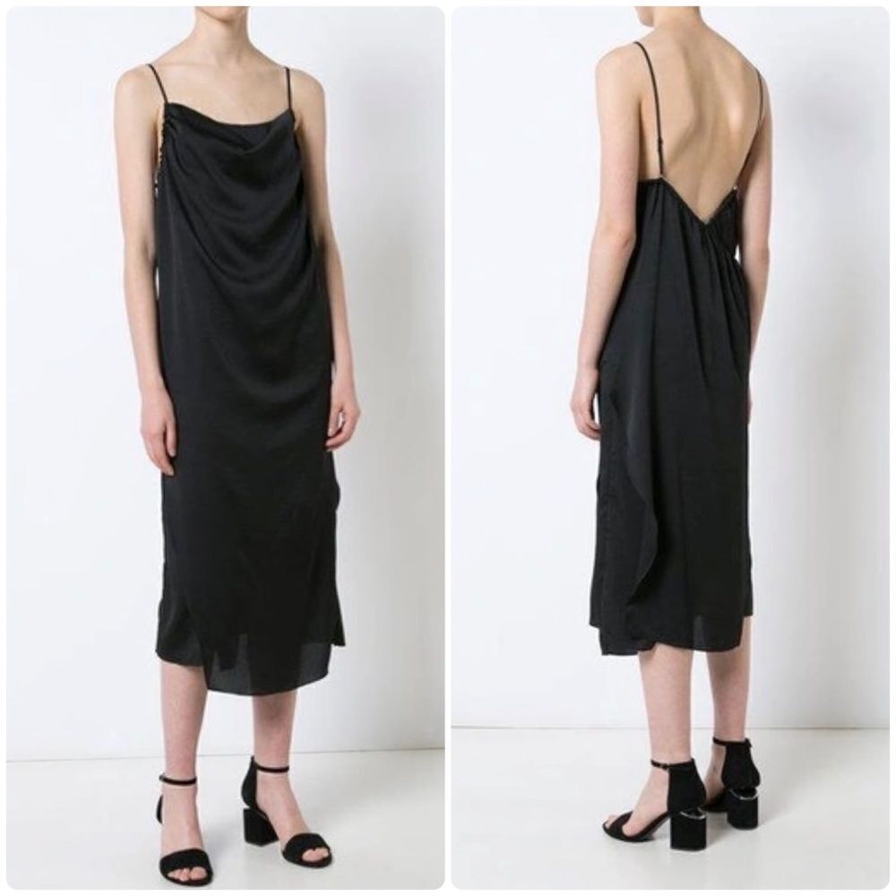 IRO Altara Black Silk Midi Slip Dress Minimalist Quiet Luxury Strappy Size 36